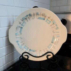 Vintage Atomic Blue Heaven Royal China Pattern Handled Cake Plate Platter MCM